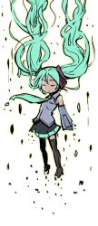  closed_eyes commentary_request detached_sleeves dissolving female green_hair hatsune_miku kubocha long_hair photoshop_(medium) skirt solo thighhighs twintails very_long_hair vocaloid 