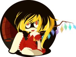  bad_id bad_pixiv_id blonde_hair chibi crazy female flandre_scarlet natsuno_riku open_mouth outside_border red_eyes round_image sitting solo touhou wings 