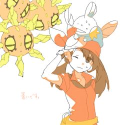  bad_drawr_id bad_id bandana brown_eyes brown_hair emunise female gloves hot may_(pokemon) mudkip oekaki one_eye_closed pokemon pokemon_(creature) pokemon_rse simple_background solrock sweatdrop 