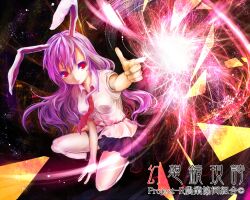  animal_ears bare_legs breasts chagu commentary_request female finger_gun light_purple_hair long_hair medium_breasts necktie pointing rabbit_ears red_eyes reisen_udongein_inaba skirt solo spell_card touhou very_long_hair 