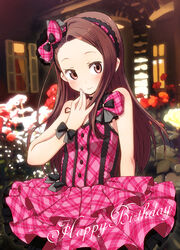  bad_id bad_pixiv_id blush bow brown_eyes brown_hair chika_(orange_pop) dress female hairband idolmaster idolmaster_(classic) long_hair looking_at_viewer minase_iori smile solo 