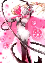  blonde_hair boots breasts cape commentary_request digimon digimon_(creature) female flower gloves long_hair medium_breasts navel plant rose rosemon rosemon_burst_mode solo thigh_boots thighhighs vines winni 