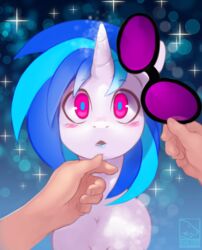  2019 5_fingers absurd_res digital_media_(artwork) duo equid equine eyewear female fingers first_person_view friendship_is_magic hasbro hi_res horn human looking_at_viewer mammal my_little_pony mythological_creature mythological_equine mythology pav shnider sunglasses unicorn vinyl_scratch_(mlp) 