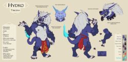  absurd_res anthro blue_body blue_fur canid canid_demon canine collar demon english_text fur hair hellhound hi_res hydroplane jawsandcorp long_ears long_hair male mammal mythological_canine mythological_creature mythology red_eyes slightly_chubby solo spiked_collar spikes tail_flame text tibicena tusks yellow_sclera 