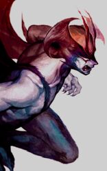  1boy akutsumi bad_id bad_pixiv_id demon_boy demon_wings devilman devilman_(character) fangs fingernails grey_background head_wings male_focus no_pupils open_mouth sharp_fingernails simple_background solo teeth wings yellow_eyes 