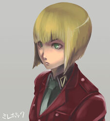  bad_id bad_pixiv_id blonde_hair female formal green_eyes milepoch_finedel short_hair solo suit tatakau_shisho tea_(nakenashi) upper_body 