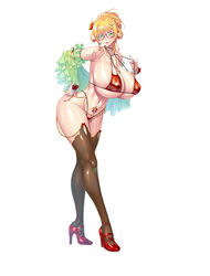  alternate_hairstyle aoi_nagisa_(metalder) bikini blonde_hair blush bodysuit breasts cleavage cloud commentary_request curvy detached_sleeves female flower full_body glasses green_eyes hand_on_own_hip heart heart_tattoo hibiscus high_heels highleg highres huge_breasts jewelry kosaka_shizuru large_breasts lilith-soft long_hair looking_at_viewer nail_polish necklace ponytail pubic_tattoo red_bikini sand shiny_skin side-tie_bikini_bottom simple_background smile solo string_bikini sunlight swimsuit taimanin_(series) taimanin_asagi taimanin_rpgx tattoo thighhighs thong thong_bikini underboob very_long_hair white_background wide_hips 