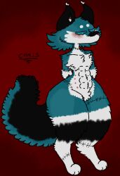  abs absurd_res anthro black_body black_fur black_tail blue_body blue_eyelashes blue_fur blue_tail blush canid canine canis cheek_tuft chest_tuft chris_(beastbeans) colored digital_drawing_(artwork) digital_media_(artwork) eyelashes facial_tuft fluffy fluffy_tail fur fur_markings hi_res larger_male male mammal markings multi_nipple multicolored_body muscular muscular_anthro muscular_male nipples nude seam_(sewing) simple_background size_difference sosu-the-blue-wolf tail tuft tufted_ears white_body white_fur wolf 