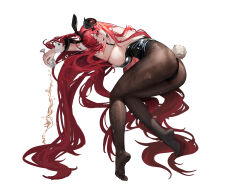  absurdly_long_hair absurdres animal_ear_hairband animal_ears arm_strap ass azur_lane black_horns black_leotard breasts brown_pantyhose commentary cup curled_horns detached_collar drinking_glass fake_animal_ears fake_tail female forward_facing_horns full_body hairband highres hindenburg_(azur_lane) hindenburg_(delirious_duel)_(azur_lane) holding holding_cup horns large_breasts leotard long_hair looking_at_viewer lying manjuu_(azur_lane) official_alternate_costume on_side pantyhose playboy_bunny pointy_ears rabbit_ear_hairband rabbit_ears rabbit_tail red_eyes red_hair simple_background solo strapless strapless_leotard tail very_long_hair white_background wine_glass yoyoleaf 