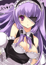  breast_lift breasts cleavage detached_sleeves dream_c_club dream_c_club_(series) eyepatch female large_breasts long_hair looking_at_viewer mari_(dream_c_club) purple_eyes purple_hair solo wings yukiwo 