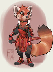  2020 4_fingers 4_toes ailurid anthro black_body black_fur breasts brown_body brown_fur claws clothed clothing digital_media_(artwork) feet female fingers fur hi_res mammal plantigrade red_panda reign-2004 solo standing stirrup_footwear toes 