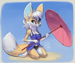  2020 4_fingers 4_toes angelfennecfox anthro big_breasts blue_eyes blue_nose breasts canid canine clothed clothing digital_media_(artwork) feet female fennec_fox fingers fox hair kneeling mammal reign-2004 solo toes true_fox white_hair 