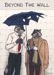  absurd_res cigarette detective duo fanfiction hi_res howard_lotor jackiry larry_(tails_noir) male male/male mammal procyonid raccoon raining smoking tails_noir umbrella worried 