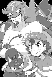  djmn_c incineroar litten masked_royal pokemon pokemon_sm_(anime) satoshi_(pokemon) 