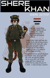  aleone anthro army battle belt bengal_tiger boots bottomwear cigar claws clothed clothing combat_boots countershading dictator digitigrade english_text fanfiction fatigues felid flag flag_(shape) flag_design footwear fully_clothed gun handgun hat headgear headwear holster jackboots jacket leader male mammal medal military pantherine pants pistol_holster ranged_weapon shere_khan smoking solo stripes text tiger topwear weapon 