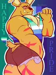  anthro ass beetleartz bottomwear clothing five_nights_at_freddy&#039;s five_nights_at_freddy&#039;s_3 hi_res hotpants lagomorph leporid lgbt_pride male mammal muscular muscular_male pride_color_clothing pride_colors rabbit scar scottgames shirt shorts solo springtrap_(fnaf) tail tank_top topwear undead wounded zombie 