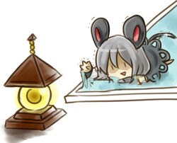  animal_ears bad_id bad_pixiv_id bishamonten&#039;s_pagoda chibi female glue_trap grey_hair kiiloshima lowres mouse_ears mouse_tail nazrin short_hair solo stuck tail touhou trapped 