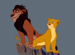  black_mane claws cliff disney felid female feral fur kitchiki lion male male/female mammal mane mwezi_(character) orange_body orange_fur pantherine paws posing_for_picture scar_(the_lion_king) tail tan_body tan_fur the_lion_king 