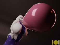  2024 3d_(artwork) absurd_res anthro artist_logo balloon big_breasts black_eyebrows black_eyewear black_glasses blender_(artwork) blowing_balloon bovid breasts caprine closed_eyes clothing colored digital_media_(artwork) eyebrows eyewear female glasses goat hair hi_res horn huge_breasts inflatable logo mammal onehundredandone pink_balloon purple_clothing solo toriel undertale_(series) white_body white_clothing white_ears white_horn 