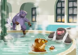  anthro badger bathing black_body brown_body brown_fur closed_eyes eulipotyphlan fur group honey_badger inside male mammal mole_(animal) mustelid musteline official_art purple_body purple_fur siberian_weasel steam tails_of_trainspot timo_(tails_of_trainspot) toby_(tails_of_trainspot) towel true_musteline unknown_artist water weasel 