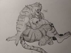  anthro arm_hair ass biceps big_muscles body_hair claws collar duo feet felid feline felis finger_claws fur hairy hairy_legs hand_on_head hug huge_muscles human human_on_anthro interspecies kissing lin_hu male male/male mammal muscular muscular_anthro muscular_male nekojishi nipples pantherine pecs petting pinumontbalou romantic romantic_ambiance romantic_couple striped_body striped_fur stripes studio_klondike tail tiger toe_claws 