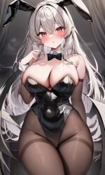  ai-generated ass blush breasts frieren full_body harukaaiuwu highres huge_ass large_breasts looking_at_viewer no_bra open_mouth pantyhose playboy_bunny pussy red_eyes self-upload sex thick_thighs thighhighs thighs white_hair zenless_zone_zero 