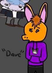  absurd_res aggretsuko anthro asinus blue_body blue_fur bottomwear brown_hair clothing dave_(ego-erik-182) donkey duo ego-erik-182 equid equine fur hair hi_res hoodie kuromi male mammal onegai_my_melody orange_body orange_fur pants sanrio sweatpants tadano_(aggretsuko) topwear 