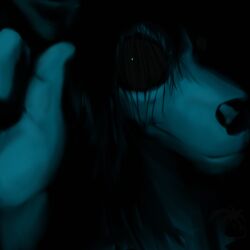  1:1 2018 anthro black_and_blue black_background black_hair black_sclera blue_theme caedere canid canine canis carol_(hladilnik) dark domestic_dog female ghost hair looking_at_viewer mammal monochrome nightmare_fuel simple_background solo spirit 