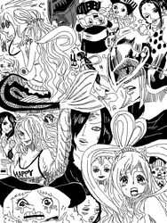  6+girls armor camisole dwarf flower harpy hat helmet ishilly madame_shyarly mermaid monet_(one_piece) monochrome monster_girl multiple_girls nika_(one_piece) one_piece otohime otohime_(one_piece) outline princess queen rebecca_(one_piece) shirahoshi short_hair viola_(one_piece) violet_(one_piece) wicca wings 