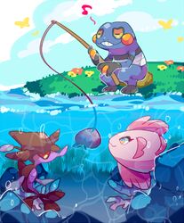  alomomola ambiguous_gender croagunk dewlap_(anatomy) feral fish fishing fishing_rod generation_4_pokemon generation_5_pokemon generation_6_pokemon group gular_sac marine nintendo ocean_sunfish outside pokemon pokemon_(species) skrelp tetraodontiform water xx56su_x 