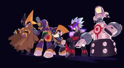  4boys arm_cannon bass.exe_(mega_man) bass_(mega_man) black_background cape commentary_request female final_smash helmet kin_niku lineup md5_mismatch mega_man_(classic) mega_man_(series) mega_man_battle_network_(series) mega_man_legends mega_man_legends_(series) mega_man_star_force mega_man_x1 mega_man_x_(series) megaman_juno_(mega_man) multiple_boys netnavi parody robot rogue_(mega_man) shoulder_cannon simple_background solo_(mega_man) standing super_smash_bros. vile_(mega_man) weapon 