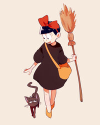  1boy :3 animal animalization backlighting bad_id bad_pixiv_id bag black_cat black_dress bow broom cosplay crossdressing dress eye_contact feline hair_ornament hairband hairbow half-closed_eyes hand_up holding holding_broom jiji_(majo_no_takkyuubin) jiji_(majo_no_takkyuubin)_(cosplay) kiki_(majo_no_takkyuubin) kiki_(majo_no_takkyuubin)_(cosplay) looking_at_another looking_to_the_side lya_(16335575) majo_no_takkyuubin male_focus matsuno_ichimatsu matsuno_todomatsu open_mouth osomatsu-kun osomatsu-san osomatsu_(series) outstretched_arm photoshop_(medium) pink_background red_bow red_hairband shoes shoulder_bag simple_background sleeves_past_elbows smile studio_ghibli walking yellow_bag yellow_footwear 