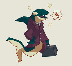  $ 2013 anthro business_suit cetacean closed_eyes clothing delphinoid grey_background happy heart holding_object male mammal marine necktie oceanic_dolphin open_mouth orca retros shadow simple_background smile solo speech_bubble suit suitcase teeth tongue toothed_whale 