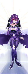  absurdres armor breasts cleavage collarbone commentary_request dress fate/grand_order fate_(series) female hair_between_eyes highres itetuki large_breasts long_hair looking_at_viewer partial_commentary pauldrons purple_dress purple_hair red_eyes scathach_(fate) scathach_skadi_(fate) shoulder_armor sitting smile tiara white_background 