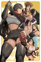  abs arm_ribbon bike_shorts_under_skirt black_gloves black_hair black_tank_top border breasts brown_eyes brown_hair cleavage cow_girl cowboy_hat crisis_core_final_fantasy_vii crop_top dolphin dress earrings elbow_pads female final_fantasy final_fantasy_vii final_fantasy_vii_advent_children final_fantasy_vii_rebirth final_fantasy_vii_remake fingerless_gloves frilled_bikini_top gloves hat highres holding holding_stuffed_toy italian_flag italian_senate_porn_livestream_(meme) jewelry large_breasts long_hair low-tied_long_hair low_poly materia meme microskirt miniskirt multiple_views muscular muscular_female navel official_alternate_costume official_alternate_hairstyle purple_dress red_eyes red_gloves ribbon single_arm_guard skirt solo stomach stuffed_toy suspender_skirt suspenders tank_top thighhighs tifa_lockhart tifa_lockhart_(cowgirl) tifa_lockhart_(refined_dress) tifa_lockhart_(shining_spirit) vest white_border white_tank_top zukululuu 