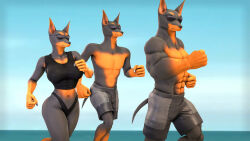  16:9 2024 3d_(artwork) 5_fingers abs anthro athletic athletic_anthro athletic_female athletic_male big_breasts black_body black_fur black_nose bottomwear breasts brown_body brown_fur canid canine canis clothed clothed_anthro clothed_female clothed_male clothing digital_media_(artwork) dobermann domestic_dog eyewear female fingers fur group hi_res humanoid_hands jogging male male/female mammal multicolored_body multicolored_fur muscular muscular_anthro muscular_male pecs petruz petruz_(copyright) pinscher shirt shorts source_filmmaker_(artwork) sunglasses tank_top thong topless topless_anthro topless_male topwear trio two_tone_body two_tone_fur underwear widescreen 