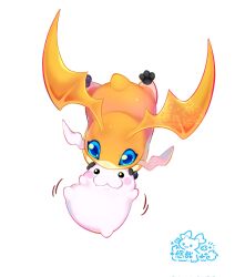  ambiguous_gender bandai_namco blue_eyes blush digimon digimon_(species) duo evolutionary_family feral fur hi_res male_(lore) orange_body orange_fur patamon slightly_chubby tokomon wings youzaiyouzai112 