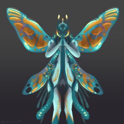  2019 ambiguous_gender antennae_(anatomy) anthro digital_extremes digital_media_(artwork) digital_painting_(artwork) front_view hands_together hands_together_elbows_apart hi_res insect_wings jaspering shaded signature solo sparkles standing symmetry teal_body tencent titania_(warframe) warframe wings 