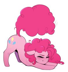  absurdres balloon_print blush closed_mouth female highres horse long_hair my_little_pony my_little_pony:_friendship_is_magic personification pink_hair pinkie_pie_(mlp) pudgeruffian solo top-down_bottom-up 