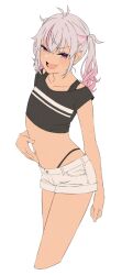  akitetsu black_tank_top female highres long_hair looking_at_viewer matsukai_mao matsukai_mao_(1st_costume) nijisanji open_mouth pink_eyes pink_hair short_shorts shorts simple_background solo tank_top twintails white_background 