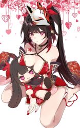  bare_shoulders barefoot bell black_choker black_hair breasts character_doll choker collarbone commentary_request female floral_background flower_tattoo fox_mask from_above highres holding holding_stuffed_toy honkai:_star_rail honkai_(series) japanese_clothes jingle_bell kimono large_breasts long_hair looking_at_viewer looking_up mask mask_on_head nail_polish neck_bell o-ring open_mouth red_eyes red_kimono red_nails saint_laurent_paris short_kimono shoulder_tattoo sitting solo sparkle_(doll)_(honkai:_star_rail) sparkle_(honkai:_star_rail) stuffed_toy tattoo twintails wariza white_background 