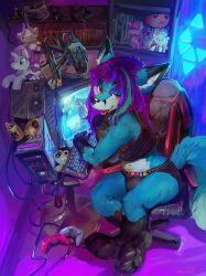  absurd_res anthro canid canine copyright_request femboy fox gaming gaming_chair hi_res male mammal nyaaa_foxx oselotti pawpads paws playing_video_game solo 