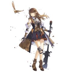  anti-materiel_rifle bird boots brown_footwear brown_hair brown_socks chest_armor coat dirty dirty_clothes dirty_face embers falcon falcon_(girls&#039;_frontline) falcon_(mod3)_(girls&#039;_frontline) feather_hair_ornament feathers female fingerless_gloves girls&#039;_frontline gloves glowing_gun_barrel glowstick gun hair_ornament hao_(patinnko) highres holding holding_gun holding_weapon injury knee_pads long_hair official_alternate_costume official_art one_eye_closed parted_lips penlight_(glowstick) red_eyes rifle simple_background single_knee_pad skirt sleeveless sleeveless_coat sniper_rifle socks solo standing third-party_source torn_clothes torn_skirt transparent_background weapon zvi_falcon 