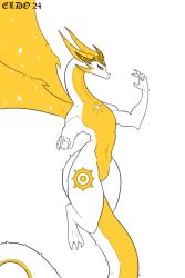  2:3 anthro crown dragon electric_dolphin headgear hi_res horn male mythological_creature mythological_scalie mythology scales scalie simple_background solo tail white_body white_scales 