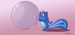  absurd_res accessory air_freshener anthro blowing_bubble_gum blue_body blue_fur bubble_gum candy cel_shading dessert digital_drawing_(artwork) digital_media_(artwork) digitigrade dutch_(artist) female flower flower_in_hair food fur gum hair hair_accessory happy_tree_friends hi_res mammal mephitid mondo_media petunia_(htf) plant puffed_cheeks shaded simple_background skunk solo 