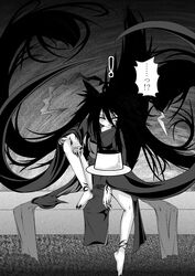  absurdres artist_request female fingernails food greyscale highres japanese_clothes long_hair monochrome monster_girl offering original sharp_fingernails sharp_toenails solo tattoo very_long_hair 