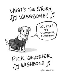  canid canine canis clothed clothed_feral clothing crossdressing dialogue domestic_dog dress english_text eye_spot feral hi_res humor lolita_(novel) male mammal monochrome musical_note musical_symbol offscreen_character open_mouth pbs shadow signature singing sitting solo speech_bubble spots symbol tail tail_motion tailwag talking_feral text will_santino wishbone_(series) wishbone_(wishbone) 