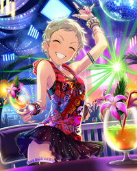  ^_^ artist_request blonde_hair bracelet closed_eyes disco_ball drink female idolmaster idolmaster_cinderella_girls jewelry official_art pixie_cut rave_party ring senzaki_ema short_hair skirt smile solo thumb_ring tropical_drink very_short_hair 