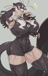  10den animal_ears antenna_hair arm_under_breasts bare_shoulders breast_hold breasts brown_hair closed_mouth commentary_request curvy elbow_gloves extra_ears female fingerless_gloves fingernails front_zipper_swimsuit giant_otter_(kemono_friends) gigantic_breasts gloves grey_background grey_hair half-closed_eyes hand_up highres impossible_clothes impossible_swimsuit kemono_friends kemono_friends_3 long_hair looking_at_viewer meme_attire multicolored_hair muscular muscular_female nail_polish one-piece_swimsuit otter_ears otter_girl otter_tail pink_nails sharp_fingernails sidelocks simple_background slit_pupils smile solo swimsuit tail tan thick_thighs thighhighs thighs turtleneck turtleneck_one-piece_swimsuit two-tone_hair zipper zipper_pull_tab 