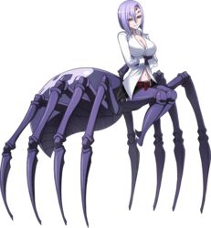  arachne arthropod_girl artist_request belt black_skirt breasts carapace claws cleavage extra_eyes female full_body hair_between_eyes large_breasts medium_hair miniskirt monster_girl monster_musume_no_iru_nichijou monster_musume_no_iru_nichijou_online multiple_legs navel official_art purple_hair rachnera_arachnera red_eyes shirt skirt solo spider_girl taur transparent_background white_shirt 